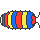 pixel art of a blue, red and yellow isopod with shifting colors