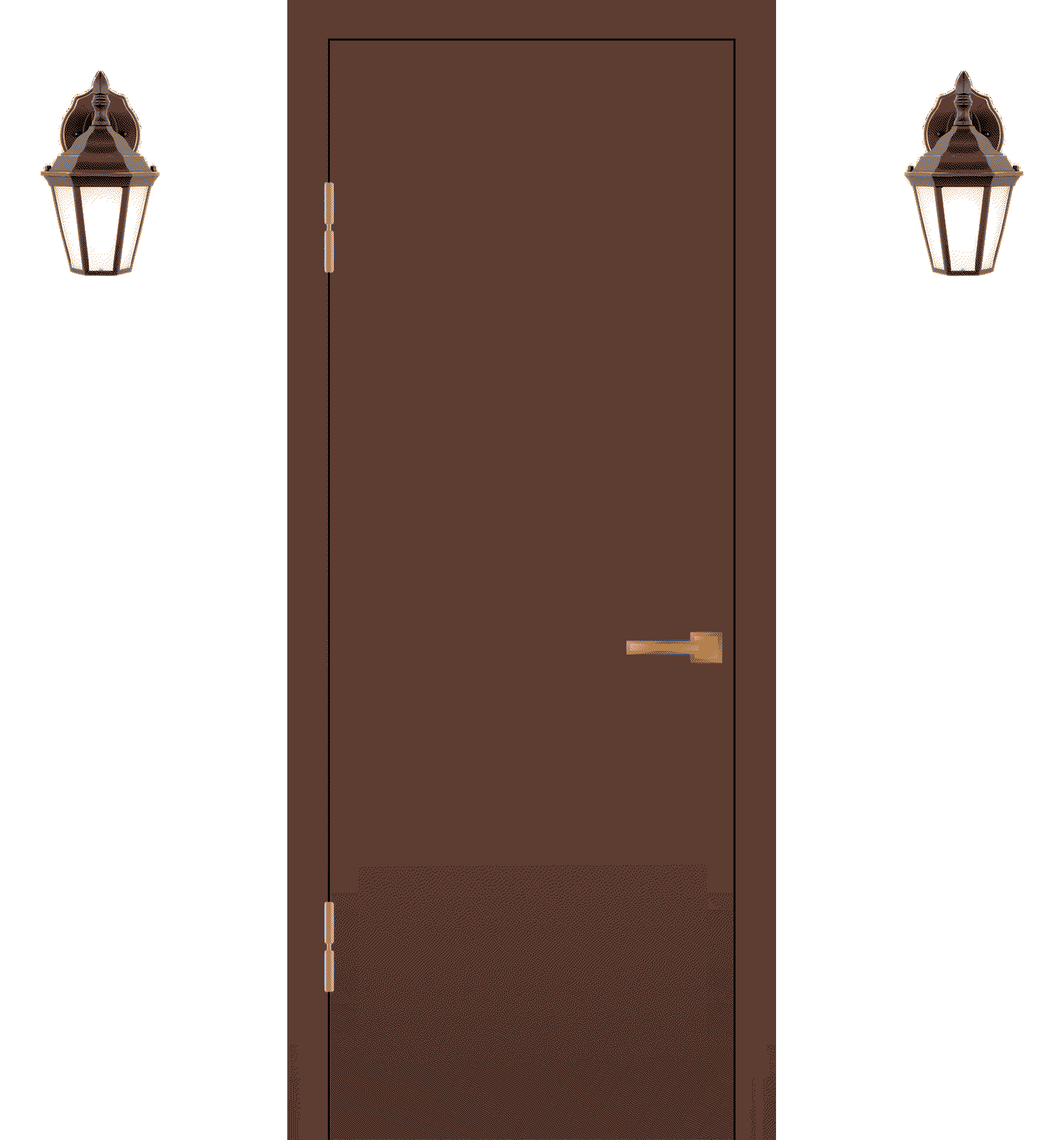 A brown door opening on a swirling gold background.