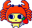 Mametchi wearing a Crab Hood and a Strawberry Fork